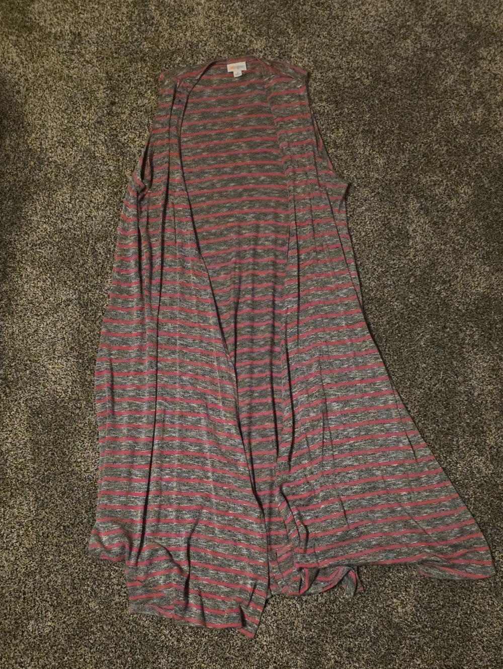 LuLaRoe Gray and Pink Striped Duster Vest